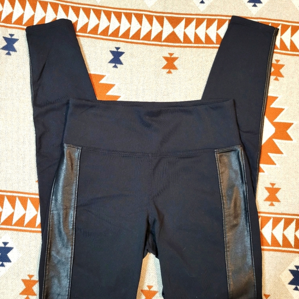 Athleta Black Leggings Vegan Leather Accents Womens Size S